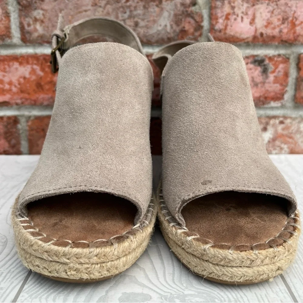 TOMS Monica Wedge Espadrille Sandals Desert Taupe Suede Size 9.5 M